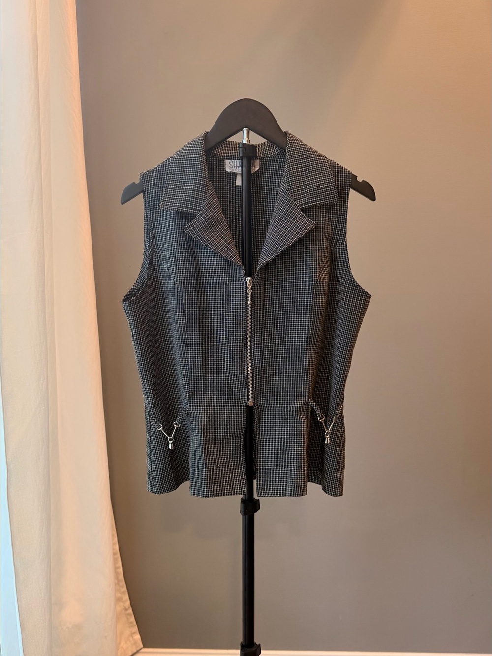SHA SHA COLLECTION Vintage Sleeveless Zip Checkered Vest L 80s 90s Grunge Rocker